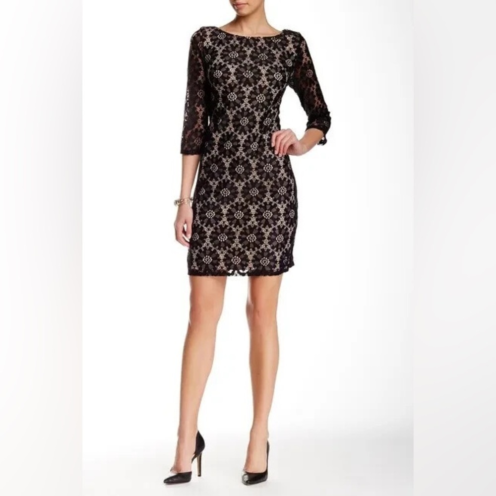 JB by Julie Brown Elegant Black Floral Lace Dress